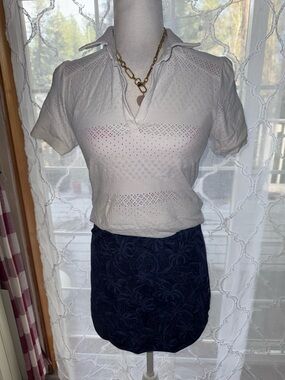 lululemon athletica White Eyelet Polo & Navy Floral Skirt Set